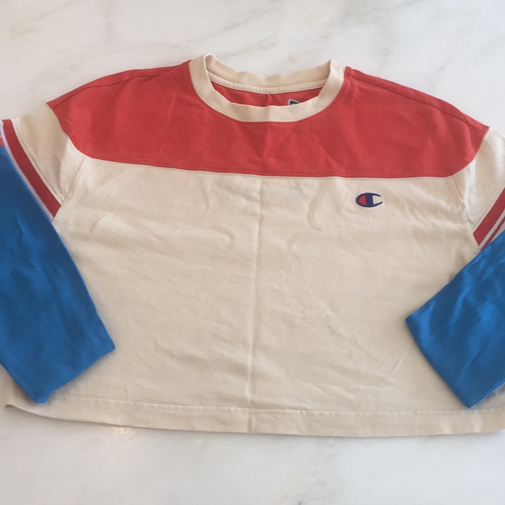 Champion Women’s Blue/Orange/Cream Long Sleeve Top- Size Small